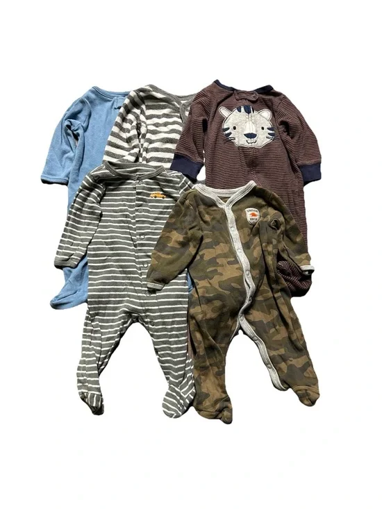 Baby Footie Pajamas Camouflage Stripes Animals Size 0-3 Months