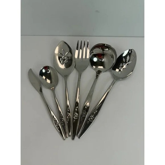 Oneida Lasting Rose 6 Serving Pieces Hostess Stainless Flatware