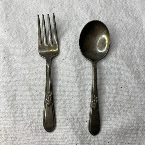 Baby Spoon And Fork 1847 Rogers Bros Silver Plated Adoration Pattern