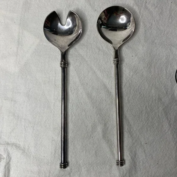 Vintage Zn.4.MK Salad Serving Spoon And Fork Silver Plated - Made In Italy
