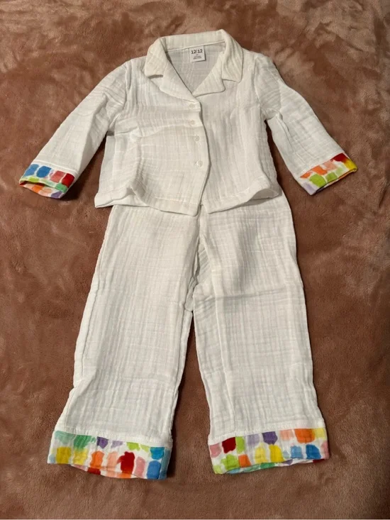 NWOT 12|12 100% Cotton Two-Piece Pajama Set with Multicolor Accents, Size 2T