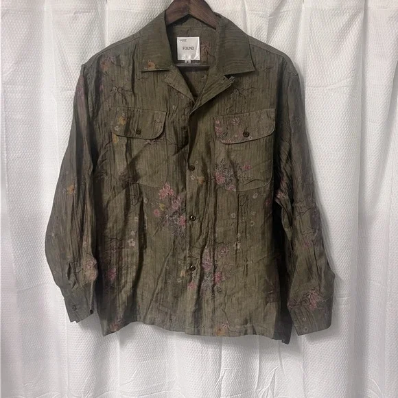 Free People Found Floral Moss Button Down Camp Shirt Olive Green - Size Small EC