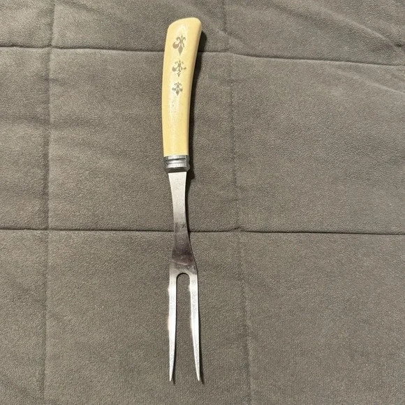 Vintage Household Surgical Stainless Steel‎ Carving Fork Fleur De Lis Handle USA