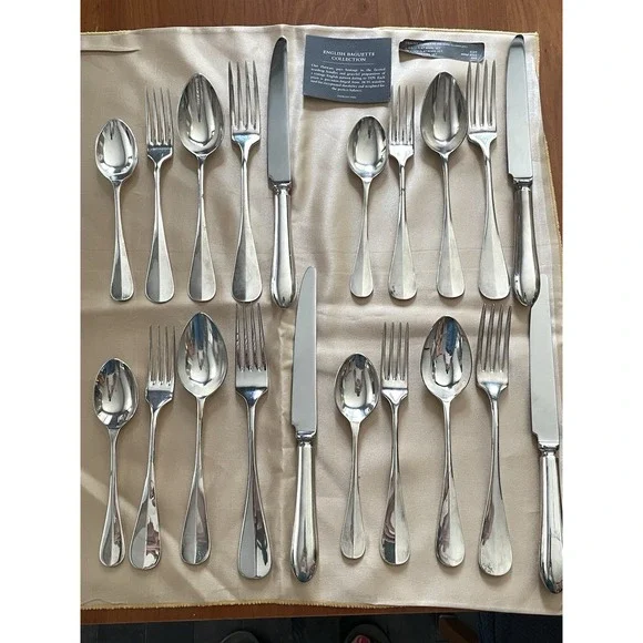 Restoration Hardware ENGLISH BAGUETTE Set of 20 SS 18/10 Silver Tone Flatware