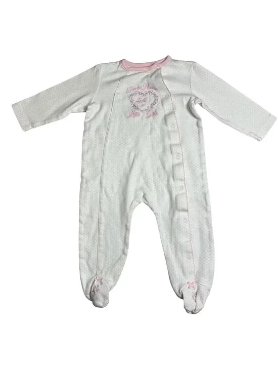 NWOT Little Me Sleeper Pajamas Baby Girl Footie White Pink 9 Months