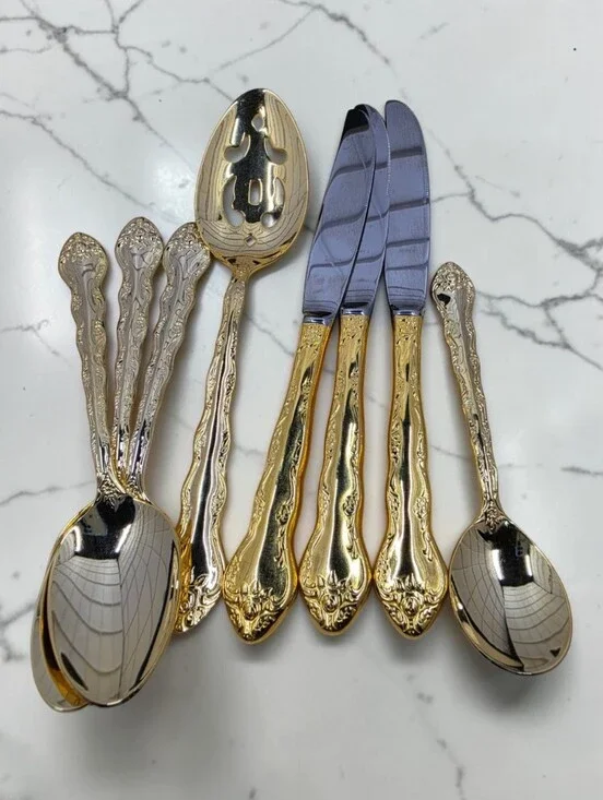 International Silver Abbey Rose Pattern 8 Pieces Gold Electroplate Flatware