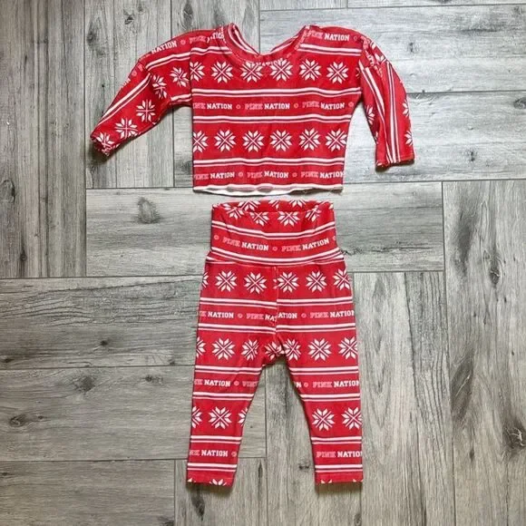 Baby Liv Boutique Kids “Pink Nation” Red Geometric Print Pajamas Size 12/18m