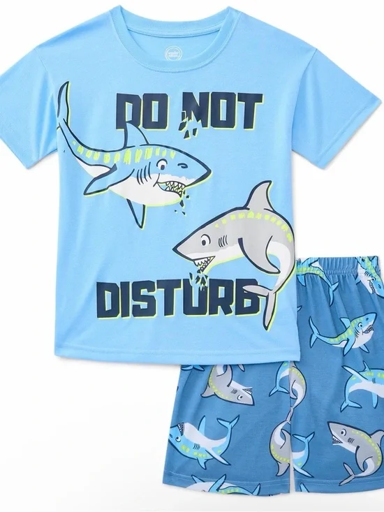 wonder nation Light Blue Shark 'Do Not Disturb' Kids Pajama Set