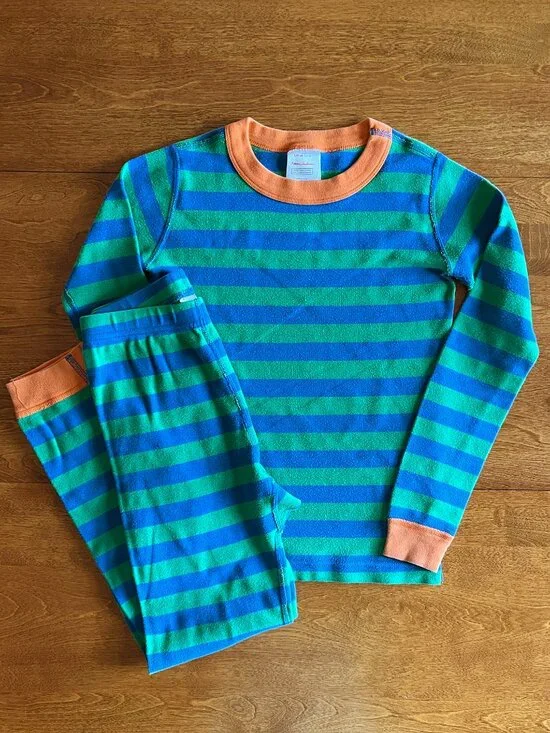 Hanna Andersson blue and green stripe pajamas 130