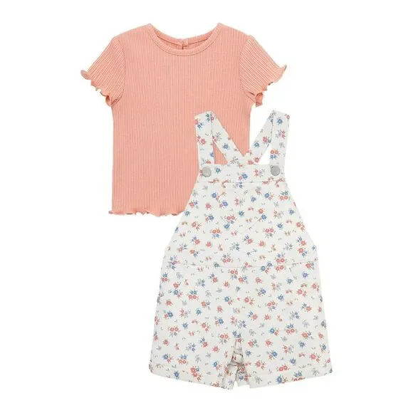 Little Me  Multi Floral Woven Shortall Set