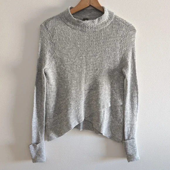 Free‎ People Grey Marled Crossover Tulip Hem Mock Neck Sweater Womens XS