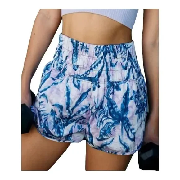 Free People White and Blue Tropical Floral the Way Home Running Short SZ S BNWT
