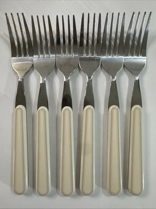 6 Vintage 1980s/1990s Pfaltzgraff Aura Pink Dinner Forks Flatware