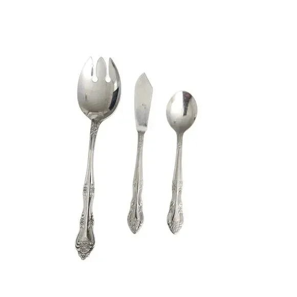 WM Rogers Dream Rose Stainless Flatware Serving Set 3 Pc Korea Vintage