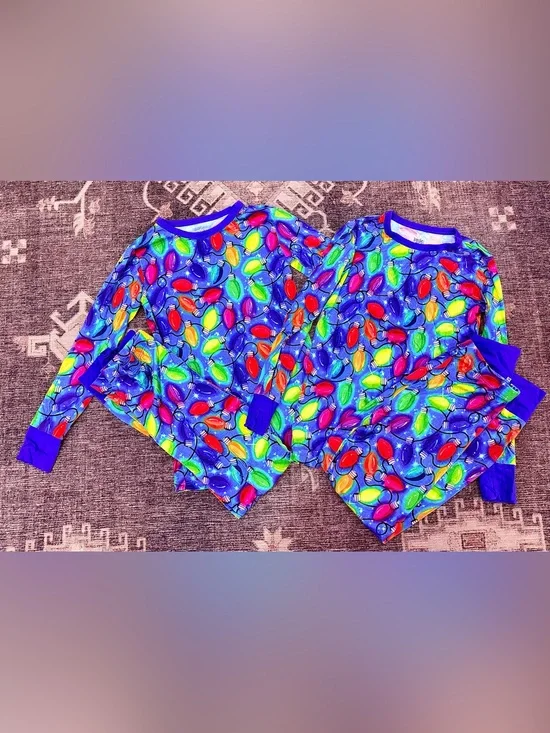 Kids Blue Holiday Light Print Pajama Set