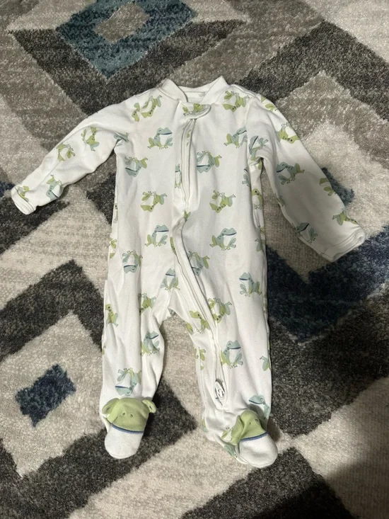 Carter's White Pajamas with Green and Blue Frog Print