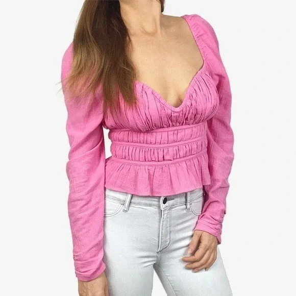 Free People Chloe Top Size S Aurora Pink‎ Cotton Barbie Girlcore Coquette Summer