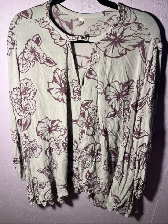 Free people Women’s Floral Keyhole Blouse in Light Cream and Mauve