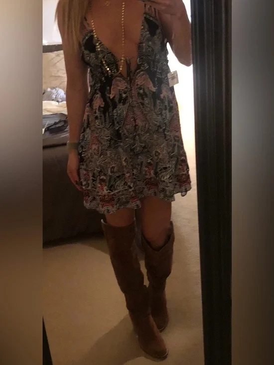 Free People Purple Boho Mini Dress with Multicolor Print