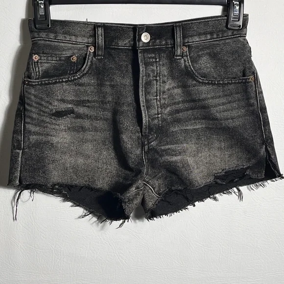 We The Free Charcoal Black Distressed Cut Off Jean Shorts sz 25