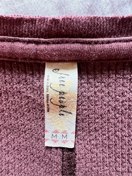 Free People Masquerade Embroidered Cuff Thermal Top Burgundy Rare - Size Medium