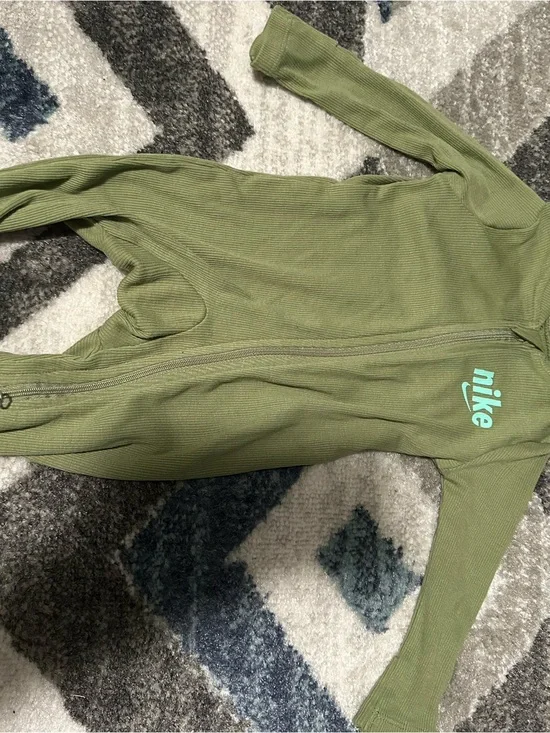 Nike Olive Green Infant Zip Front One-Piece with Teal Logo
