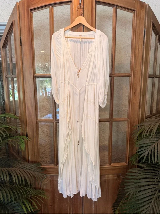 Free People White Long Sleeve Boho Maxi Dress