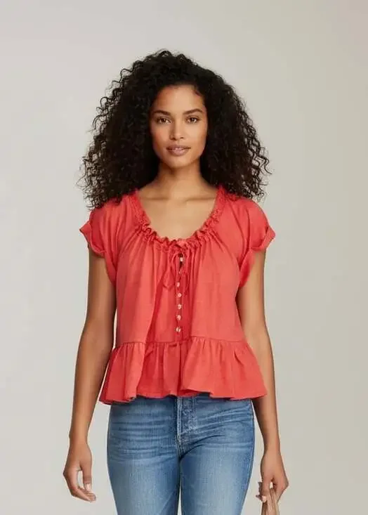 Free People Camelia Top Features Ruffled Trim