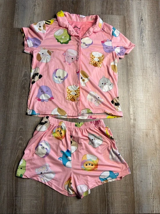 Squishmallows Pink Short Pajama Set with Cute Character Prints
