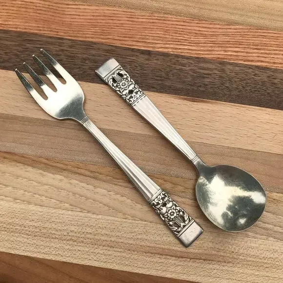 Oneida Community CORONATION 1930s silver plate baby toddler spoon and fork set