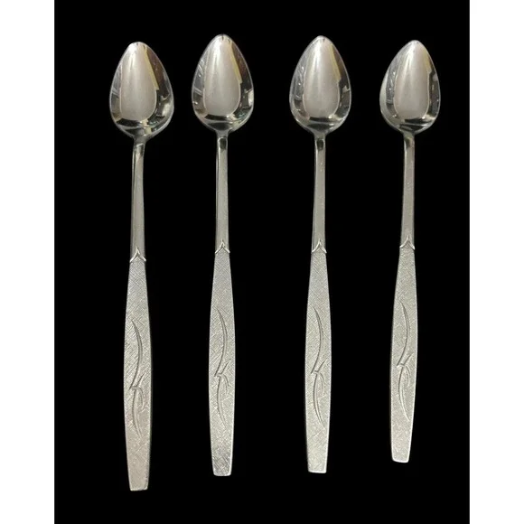 Vintage Japan Reliance Stainless Steel Iced Tea Spoons Set of 4 Textured Swirl