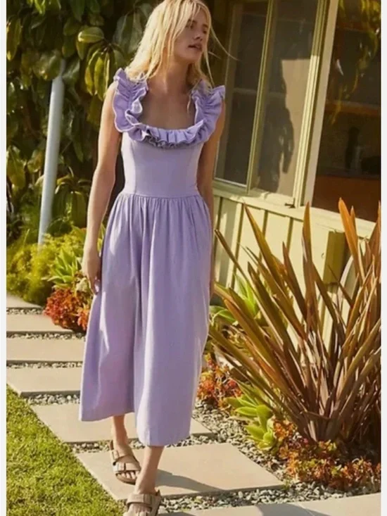 Free People Ruffle It Up Midi Dress - Size M - Lavender Fields