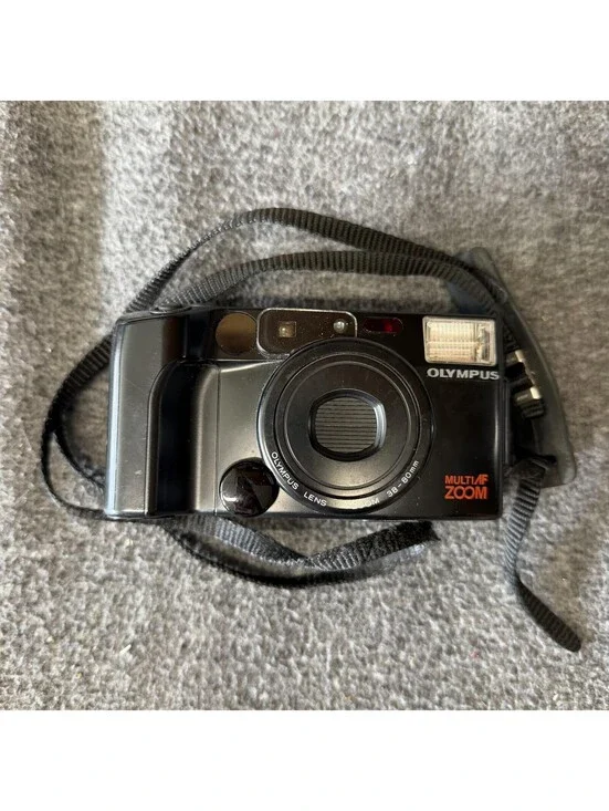 Vintage Olympus Multi AF Zoom 35mm Film Camera Black Point Shoot Flash Japan