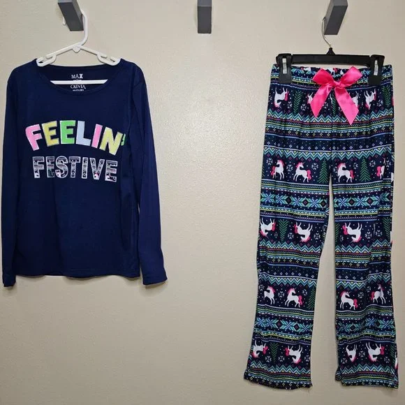 NWT Max & Olivia Youth Navy 2 Piece Set-Pajamas/Pants Size M(7-8)