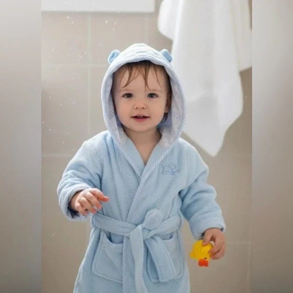 NWT Little Me Baby Boys Or Baby Girls Cotton Hooded Bath Robe 0-9 months
