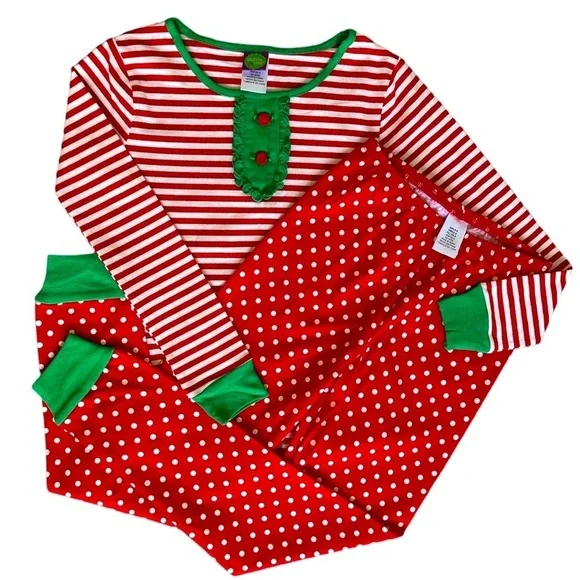 New Dollie & Me Girls Ultra Soft Polka Dot Stripes Red White Green Pajama Set