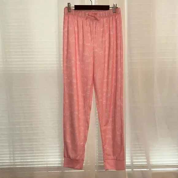 Eddie Bauer 14/16 L Kids Forest Animals Pink White Pajama Jogger Pants Bottom