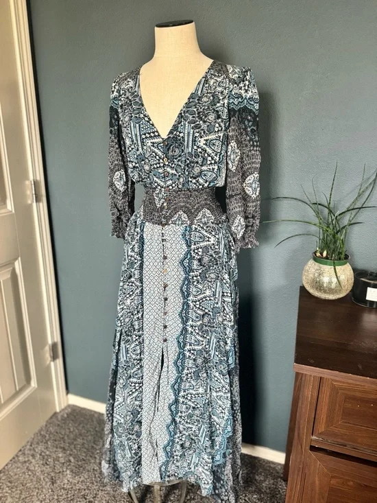 Free People Blue and White Paisley Maxi Dress