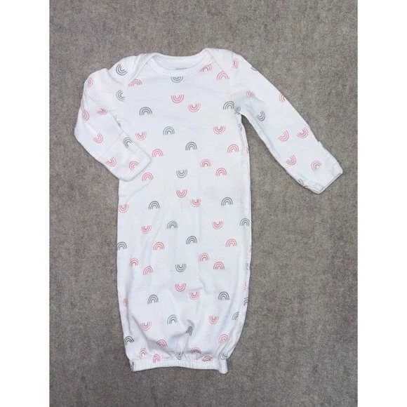 Carters Simple Joys Girls Newborn Long Sleeve Gown White Rainbows