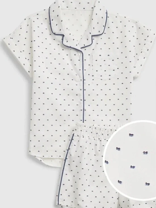 GAP White Pajama Set with Navy Dot Trim