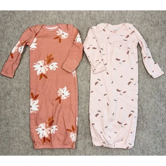 Carters Girls 3 Month Set Of 2 Gowns 100% Cotton