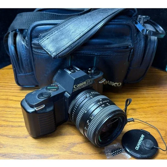 Canon T50 35mm SLR Film Camera with Quantaray 35-80mm Lens and Ambico Bag Bundle