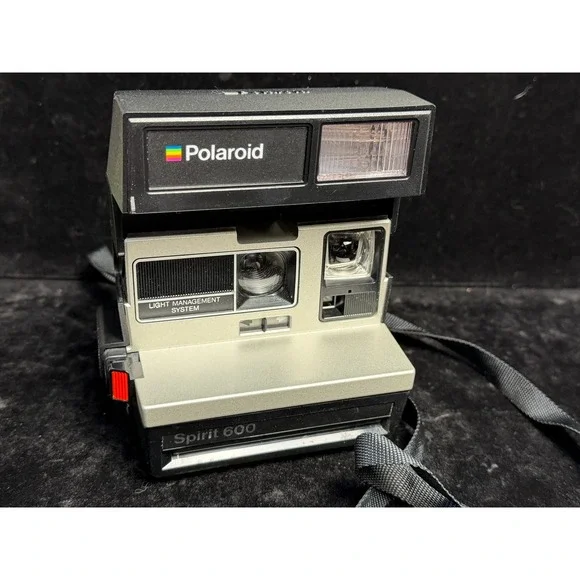 Polaroid Spirit 600 Instant Film Camera Silver Black Vintage 600 Series Flash