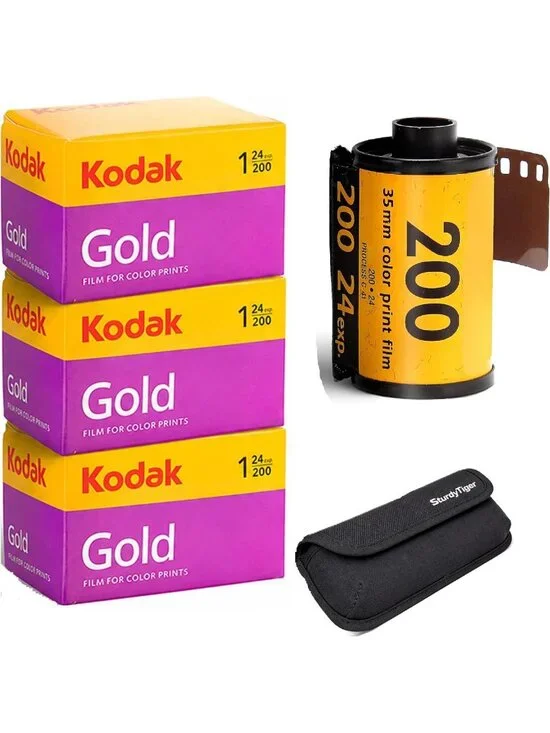 35mm Film Roll - Kodak Gold 200, 24 Exposures, 3 Rolls + Sturdy Storage Case