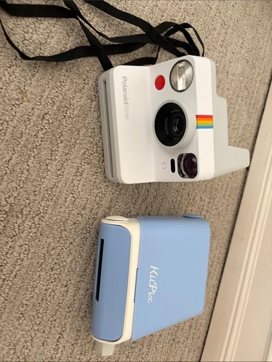 Polaroid White Instant Camera with Rainbow Stripe and KiiPix Photo Printer