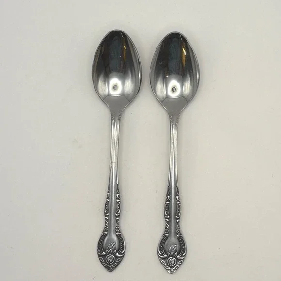 Hanford Forge Charleston Classic 2pc Oval Soup Place Spoons Stainless Korea