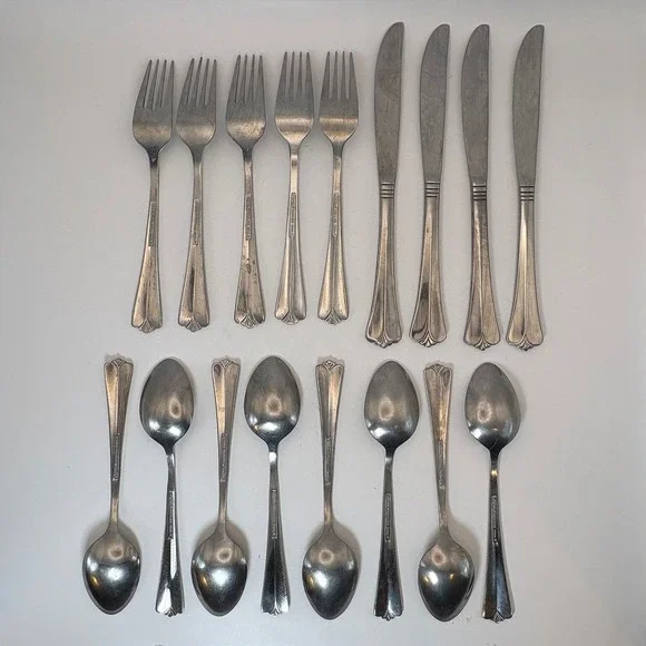Vtg Rogers & Co Cascade Stainless Flatware Set 16 Pc Korea MCM Atomic Americana