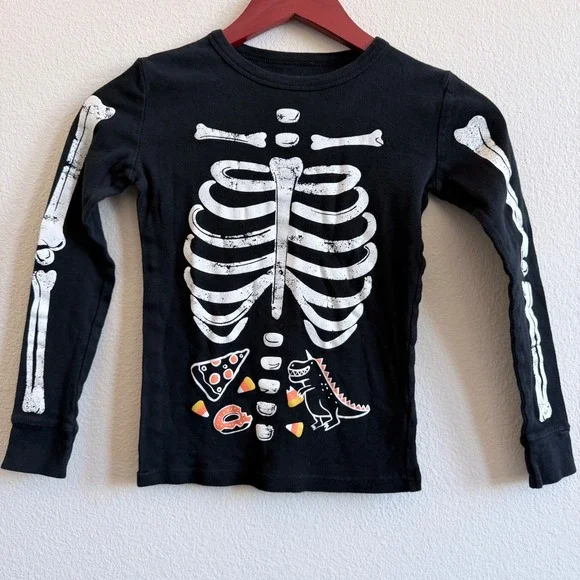 Cat & Jack Kids Skeleton Dinosaur Pizza Pajama Set Black Size 10 Halloween PJs