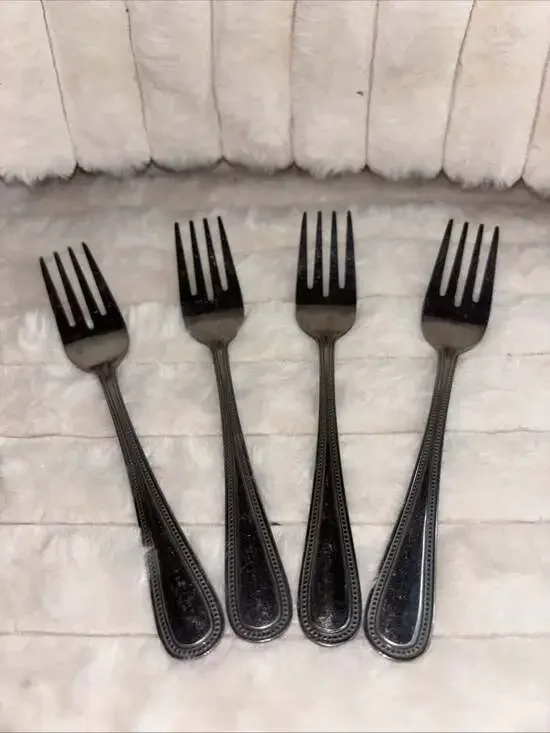 Vintage Lot of 4 DON 62 Dinner Forks Stainless Steel Beaded Flatware Silverware
