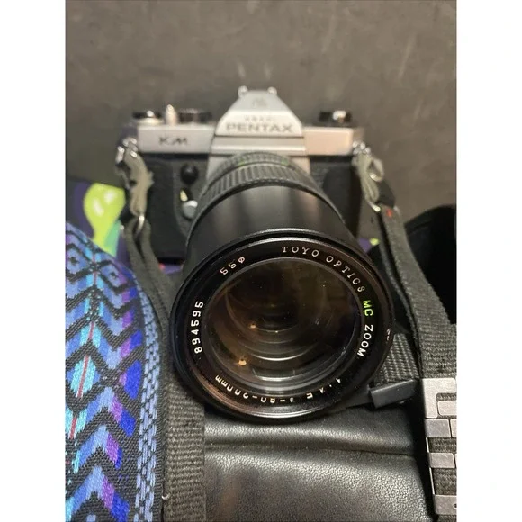 Vintage Pentax Asahi KM Camera w/ Toyo Optics Zoom Lens Nice See Pics W/ Case B2